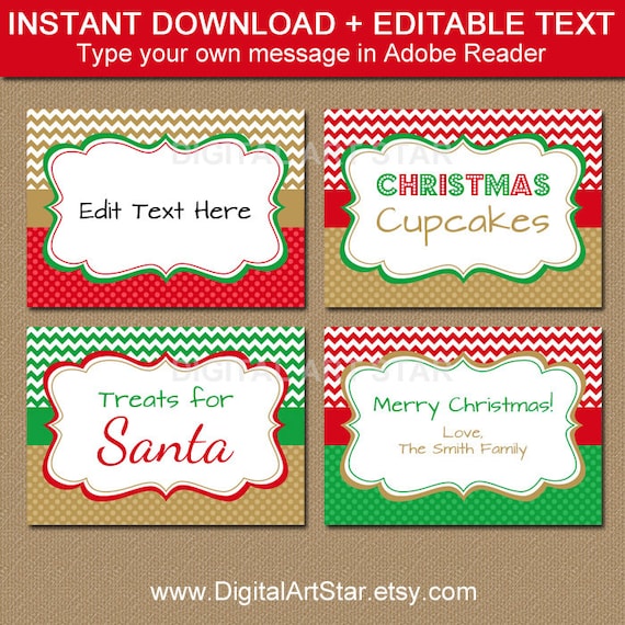 printable editable christmas food labels red green gold chevron