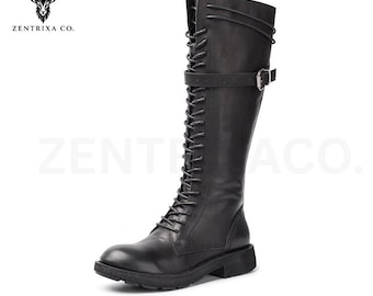 Handgemaakte zwarte leren bikerlaarzen – echte mode-rijschoenen