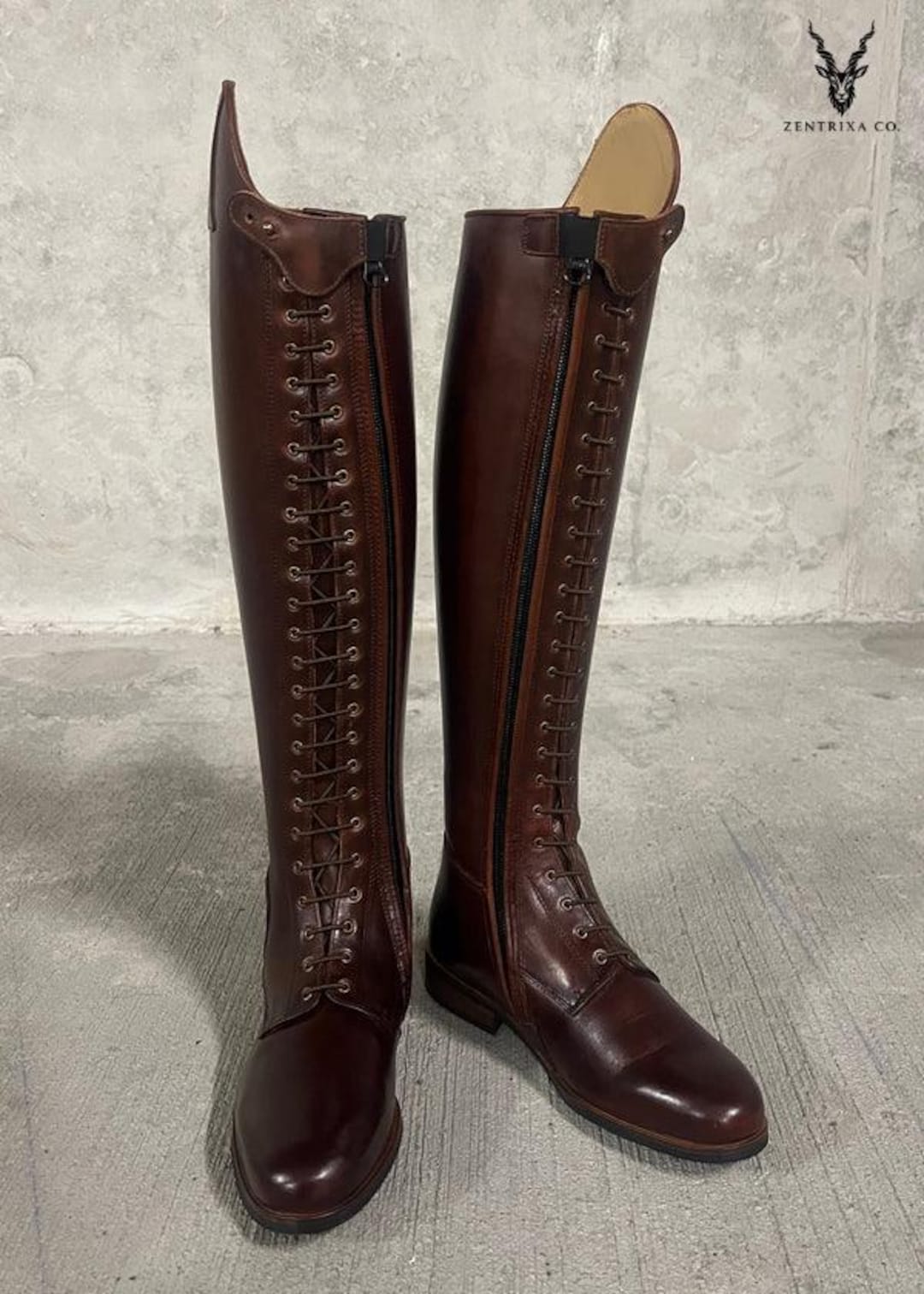 Handmade Brown Leather Knee High Riding Boots for Men | Tall Lace up ...