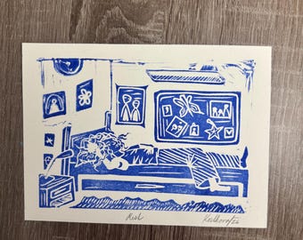Original linocut print • “Rest”