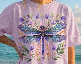 Dragonfly PNG Floral Design, Inspirational Quote Joy and Beauty, Boho Nature Graphic