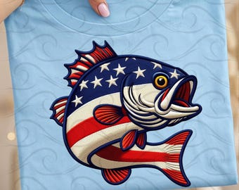 愛国的なバスフィッシュPNG、アメリカ国旗デザイン、釣りグラフィック、7月4日アウトドアマングラフィック