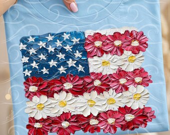 Patriotic Floral Flag PNG, American Daisy Design, Graphic Fourth of July Summer Garden PNG