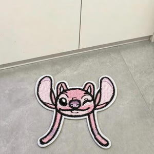 Kawaii Pink Big Ear Alien Iron On Patch, Embroidered Fabric Applique for Clothes, Backpack Decorative Patch, Cute Craft Supply Patch.