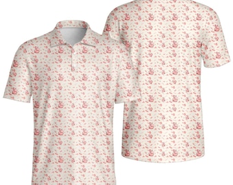 Cute Pig Pattern Golf Polo | Funny Pink Pig Performance Golf Shirt | Men's Novelty Golf Polo | Valentine's Gift | Gift For Him