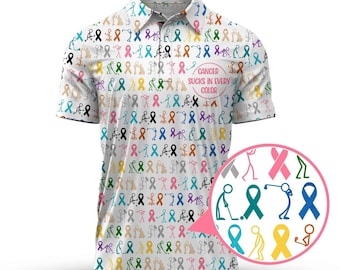 Cancer Sucks In Every Color Shirt, Pattern Golf Shirt For Golfer, Funny Golf Shirt For Men ,Gift For Him