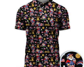American Patriotic USA Flag Print Short Sleeve, 250th Anniversary Summer Outdoor Menswear Gift for Him