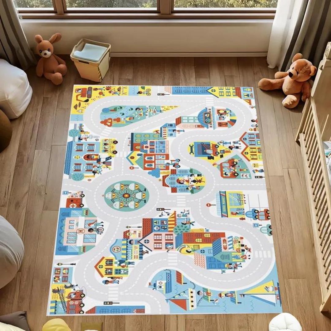Kids City Rug, Washable Road Map Carpet, Non-slip Town Playmat ...