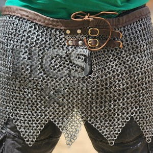 Hand-Riveted Chainmail Skirt | 8mm Flat Rings, Zigzag Bottom, Leather Belted