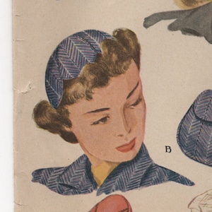 May include: A vintage McCall's sewing pattern for hats and bags. The pattern includes instructions for making a blue beret, a blue hat with a brim, a pink hat, and two matching bags. The pattern number is 1160.