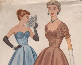 1950's McCall's Evening Gown in Two Lengths with Gathered Drape and Sleeve - Bust 30" - No. 9509