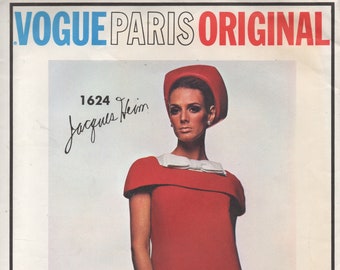 1960's Vogue Paris Original One Piece Dress with Moulded Shoulder and Bow Accent - Bust 31" - No. 1624