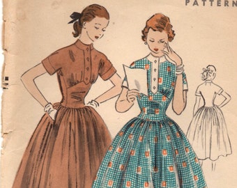1950's Vogue One-Piece Dress with full skirt and short kimono sleeves - Bust 29.5" - No. 3528