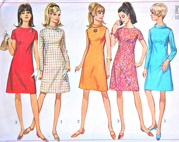 1960's Simplicity Dress Pattern Bust 32 - Etsy