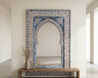 Espejo grande de cuerpo entero para suelo o pared con marco de madera tallada a mano