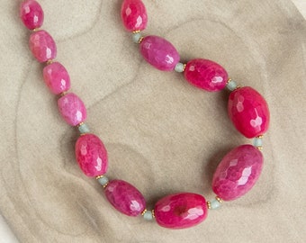 Raspberry Pink Agate Necklace, Jade, 18k Gold Plated Clasp