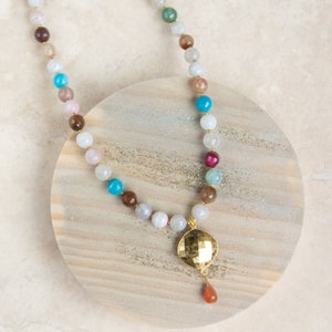 Rainbow Agate Necklace, Pyrite Pendant Necklace, Rainbow Necklace, Multi-colored Gemstone Necklace