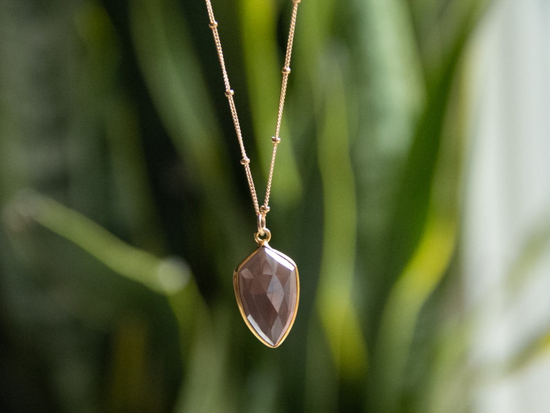 Gray Moonstone Pendant Necklace, Gold Satellite Chain, Gemstone Arrowhead Necklace image 4
