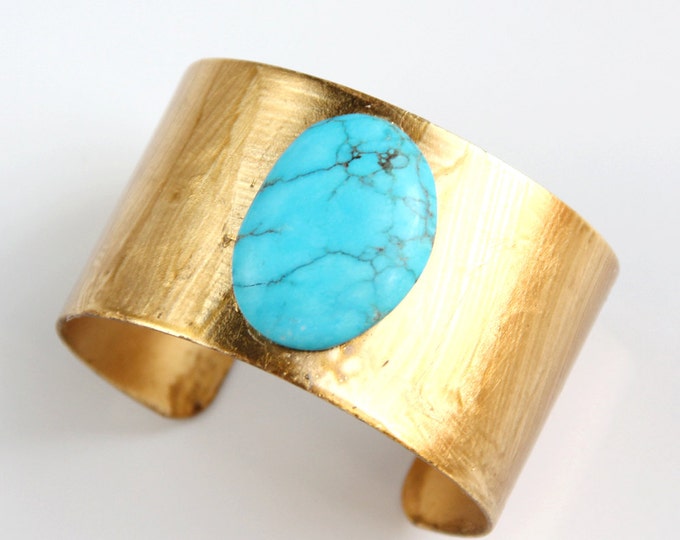 Turquoise Bracelet Gold Cuff Bracelet Gold Leaf Caribbean Etsy