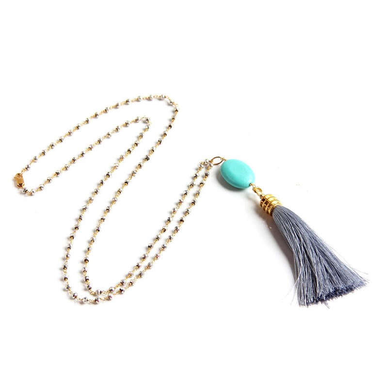 Turquoise and Silver Tassel Necklace Long Pendant Necklace Etsy