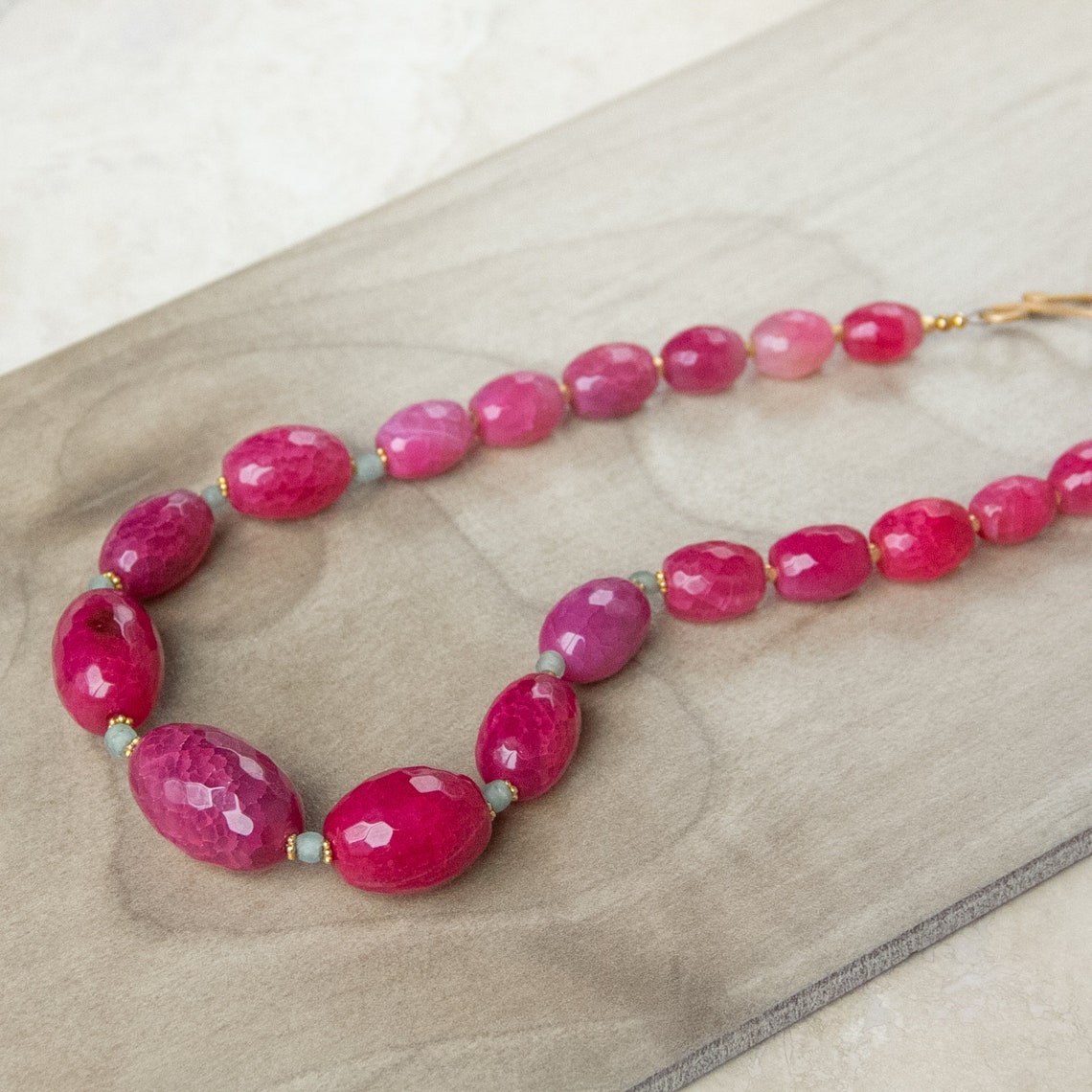 Hand Knotted Pink Agate Necklace