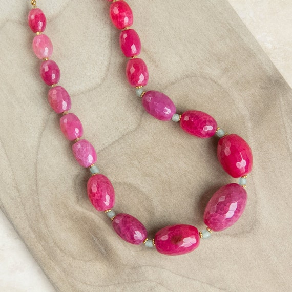 Raspberry Pink Agate Necklace Chunky Gemstone Necklace Pink - Etsy