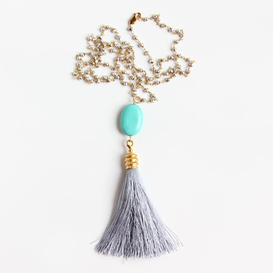 Double Strand Blue Turq Necklace w/ tassel main image 1