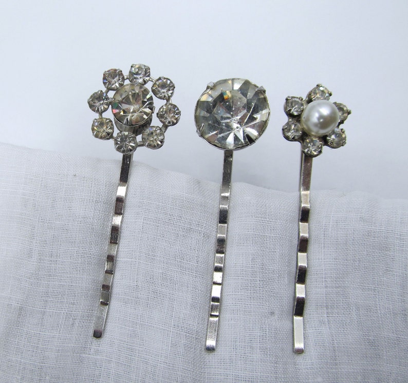 Vintage 3 Wedding Rhinestone Hair Pins Art Deco Diy Wedding Etsy