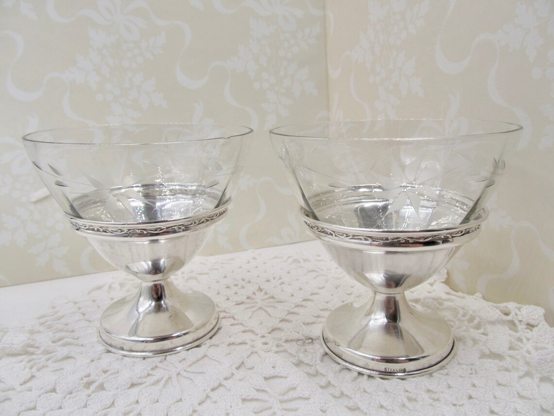 Vintage Sterling and Etched Glass Dessert Cups Vintage Etsy