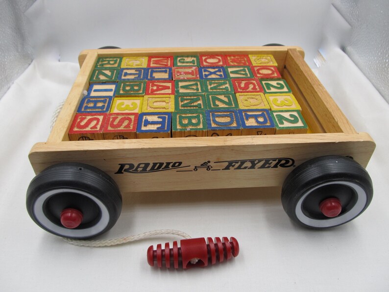 Vintage Radio Flyer Wooden Pull Wagon With Blocks Image 0