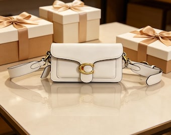 Coach Tabby 20 White Pebble Leather Crossbody Bag, Designer Convertible Shoulder Bag, Luxury Handbag, Women's Everyday and Evening Handbag