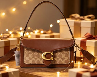 Coach Tabby brown classic canvas and leather shoulder bag, designer style, luxury handbag, a versatile everyday bag suitable for women.