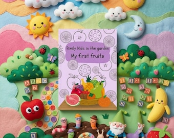 Libro para colorear de frutas de 20 páginas para niños, con datos curiosos y actividades de aprendizaje para niños pequeños (descarga digital).