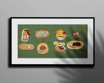 Printable Illustration, Digital Poster for Kitchen, Recipe Printable Art, Digital Illustration Print, Traditional Food Recipe Poster