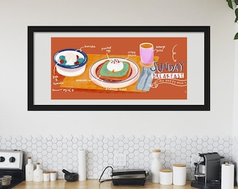 Sunday Breakfast Poster, Printable Illustration, Digital Poster for Kitchen, Recipe Printable Art, Digital Illustration Print