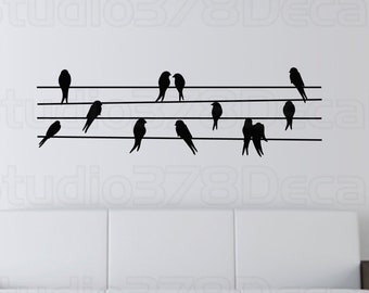 Wall Decals Birds On A Wire Vinyl Decal - Home Decor - Lovebirds - Sparrows - Modern Wall Art- Minimalist - 48"