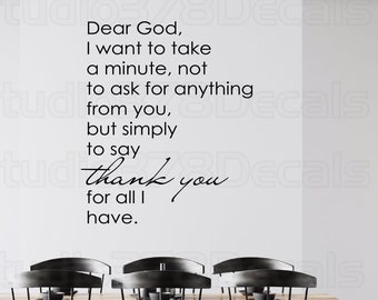 Thank You | Prayer Wall Decal | Dining Room Wall Words | Christian Prayer Bible Verse | Vinyl Wall Decal