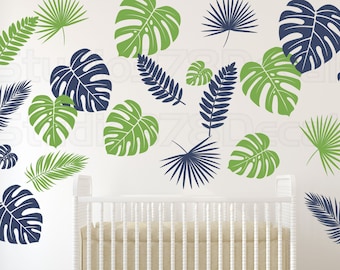 Tropical Leaf Wall Decals, Modern Green Plant Decor