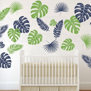 Tropical Green Leaf Decal Plant Wall Modern Decor Tropical Wall Decal Leaves Nature Wall Decals Baby Nursery Wall Art Leaf Monstera decal