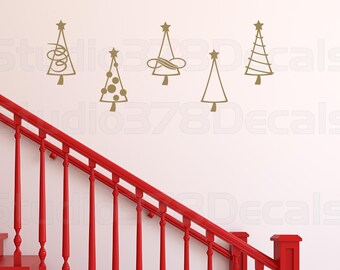 Christmas Tree Vinyl Decals – Holiday Wall Decor, Set of 5 (4x8.5)