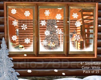 Snowflake Window Decals - 4in Vinyl Christmas Decorations (15 Pack)