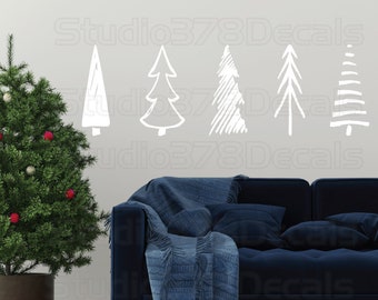 Tall Modern Simple Christmas Trees Vinyl Wall Decal - Rustic Holiday Decor