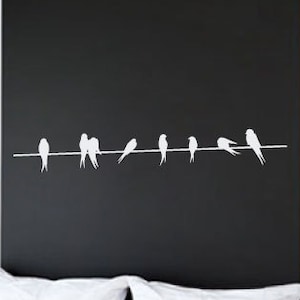 Birds on a Wire Vinyl Wall Decal Lovebirds Nursery Wall Decal Home Decor Sparrows Modern Wall Art CHOOSE COLOR 36 image 1