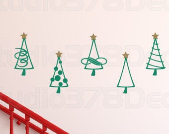 Christmas Trees - Vinyl Wall Decals - Christmas wall decals - Christmas Decorations - Vinyl Christmas Trees - Set of 5 - 4 x 8.5 each