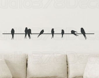 Birds On A Wire Vinyl Decal - Home Decor - Silhouette - Love Birds - Sparrows - Childrens Nursery Decor - Wall Decal - 48"
