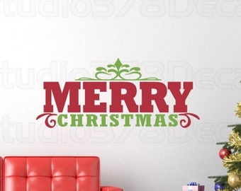 Merry Christmas Vinyl Wall Decal – Holiday Home Decor (10 x 28)