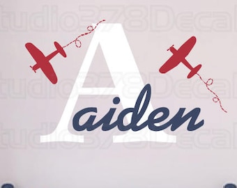 Personalized Airplanes Name Vinyl Wall Decal – Nursery Decor