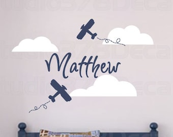 Personalized Airplane Vinyl Wall Decal – Aviation Nursery Decor