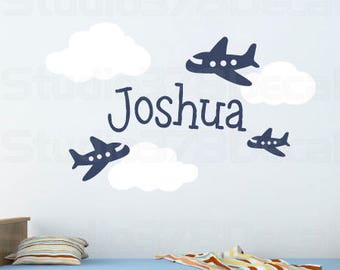 Personalized Airplane Clouds Wall Decals – Boy's Nursery Decor