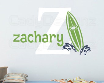 Personalized Surfboard Vinyl Wall Decal | Beach Nursery Decor (18in)